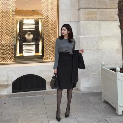Jupe crayon nouveau automne élégant mince taille haute jupe dames