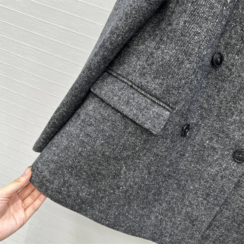 Manteau femme à manches longues mélange de laine