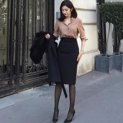 Jupe crayon nouveau automne élégant mince taille haute jupe dames